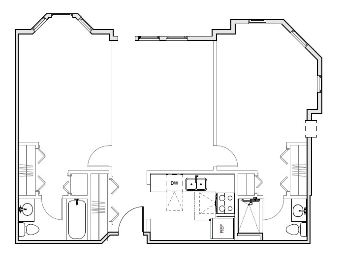 Floor plan for 2 beds, 2 baths, 907 sqft
